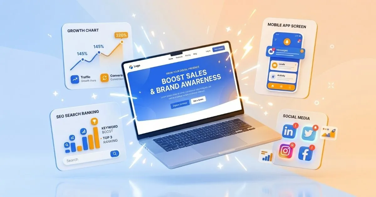 Digital marketing and web development illustration